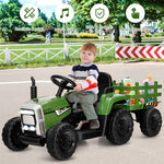 Kids Ride on Tractor w/ Detachable Trailer, 12V Electric Ride on Car Tractor Toy w/ 3-Gear-Shift Ground Loader, Remote Control, LED Lights