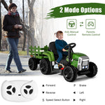 Kids Ride on Tractor w/ Detachable Trailer, 12V Electric Ride on Car Tractor Toy w/ 3-Gear-Shift Ground Loader, Remote Control, LED Lights