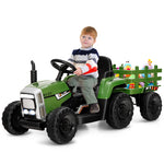 Kids Ride on Tractor w/ Detachable Trailer, 12V Electric Ride on Car Tractor Toy w/ 3-Gear-Shift Ground Loader, Remote Control, LED Lights