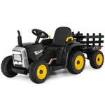 Kids Ride on Tractor w/ Detachable Trailer, 12V Electric Ride on Car Tractor Toy w/ 3-Gear-Shift Ground Loader, Remote Control, LED Lights