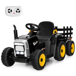 12V Kids Ride-On Tractor with Detachable Trailer, 3-Gear Ground Loader, LED Lights, Remote Control, Battery Powered Tractor Toy for Ages 3+