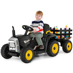 12V Kids Ride-On Tractor with Detachable Trailer, 3-Gear Ground Loader, LED Lights, Remote Control, Battery Powered Tractor Toy for Ages 3+