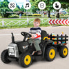 Kids Ride on Tractor w/ Detachable Trailer, 12V Electric Ride on Car Tractor Toy w/ 3-Gear-Shift Ground Loader, Remote Control, LED Lights