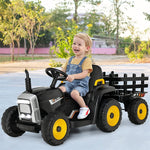 Kids Ride on Tractor w/ Detachable Trailer, 12V Electric Ride on Car Tractor Toy w/ 3-Gear-Shift Ground Loader, Remote Control, LED Lights