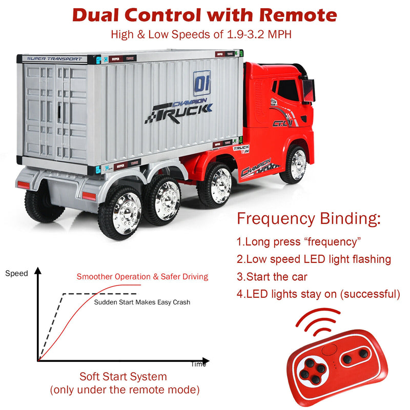 12V Kids Semi-Truck Ride On Car with Storage Container and Remote Control