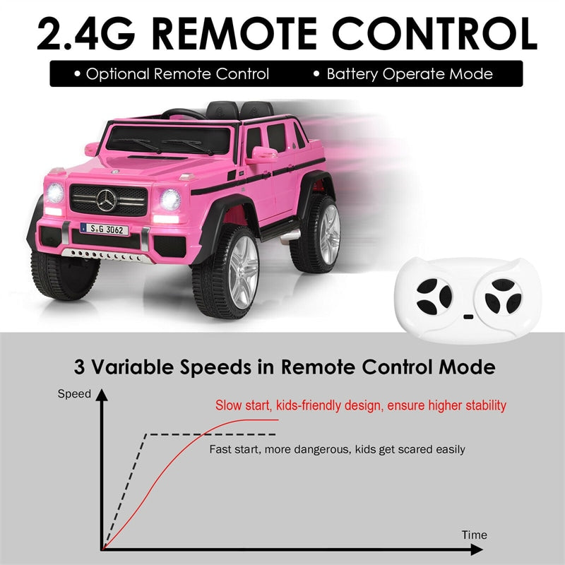 12V Kids Ride-On Truck, Licensed Mercedes Benz G650S Electric Car with Remote Control, Lights & Storage Box, Battery Vehicle Toy for Boys Girls