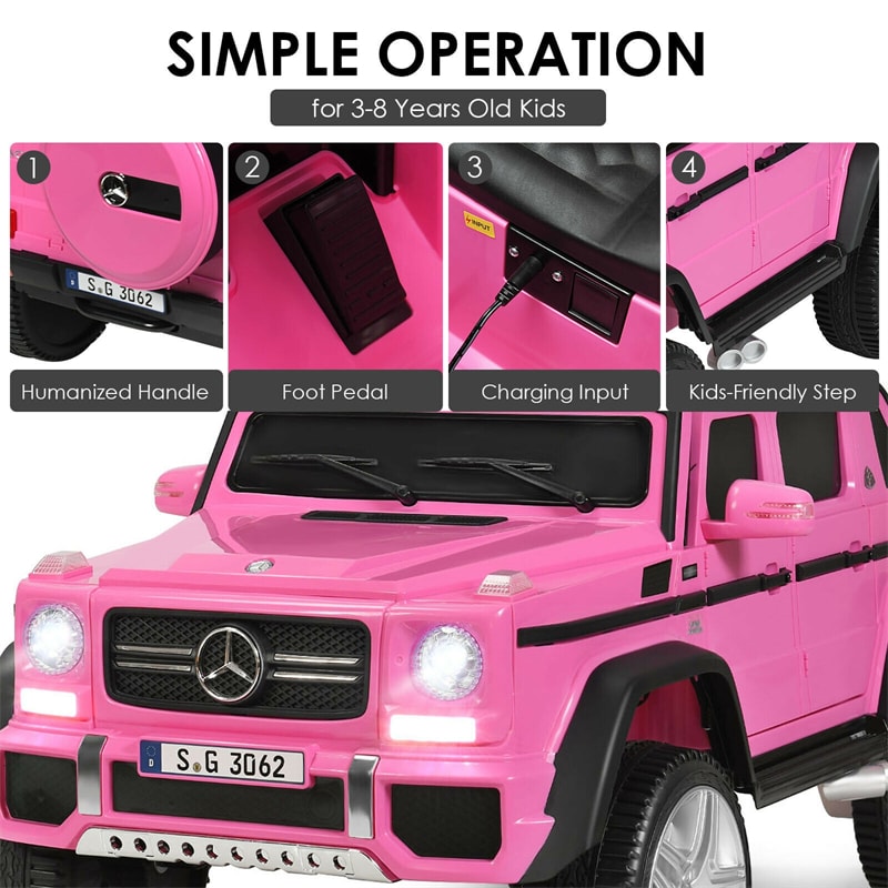 12V Kids Ride-On Truck, Licensed Mercedes Benz G650S Electric Car with Remote Control, Lights & Storage Box, Battery Vehicle Toy for Boys Girls