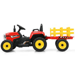 Kids Ride on Tractor w/ Detachable Trailer, 12V Electric Ride on Car Tractor Toy w/ 3-Gear-Shift Ground Loader, Remote Control, LED Lights