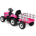 Kids Ride on Tractor w/ Detachable Trailer, 12V Electric Ride on Car Tractor Toy w/ 3-Gear-Shift Ground Loader, Remote Control, LED Lights