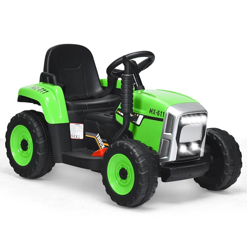 Kids Ride on Tractor w/ Detachable Trailer, 12V Electric Ride on Car Tractor Toy w/ 3-Gear-Shift Ground Loader, Remote Control, LED Lights