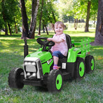 12V Kids Ride-On Tractor with Detachable Trailer, 3-Gear Ground Loader, LED Lights, Remote Control, Battery Powered Tractor Toy for Ages 3+