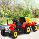 Kids Ride on Tractor w/ Detachable Trailer, 12V Electric Ride on Car Tractor Toy w/ 3-Gear-Shift Ground Loader, Remote Control, LED Lights