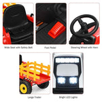 Kids Ride on Tractor w/ Detachable Trailer, 12V Electric Ride on Car Tractor Toy w/ 3-Gear-Shift Ground Loader, Remote Control, LED Lights