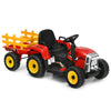 Kids Ride on Tractor w/ Detachable Trailer, 12V Electric Ride on Car Tractor Toy w/ 3-Gear-Shift Ground Loader, Remote Control, LED Lights