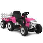 Kids Ride on Tractor w/ Detachable Trailer, 12V Electric Ride on Car Tractor Toy w/ 3-Gear-Shift Ground Loader, Remote Control, LED Lights