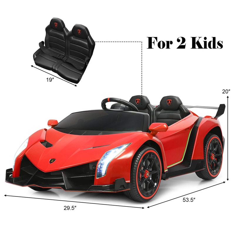 2-Seater Kids Ride On Car 12V Licensed Lamborghini Poison Electric Vehicle with Remote Control & LED Lights Swing Mode