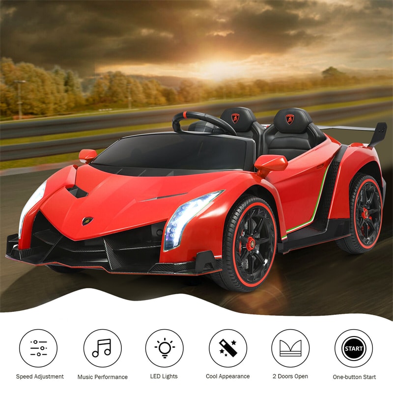 2-Seater Kids Ride On Car 12V Licensed Lamborghini Poison Electric Vehicle with Remote Control & LED Lights Swing Mode