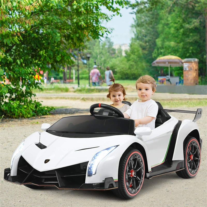 2-Seater Kids Ride On Car 12V Licensed Lamborghini Poison Electric Vehicle with Remote Control & LED Lights Swing Mode