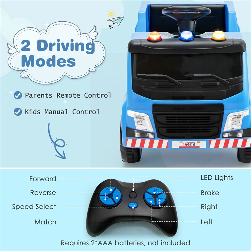 Kids Recycling Garbage Truck 12V Battery Powered Electric Ride-On Car Trash Truck with Remote Control & Recycling Accessories