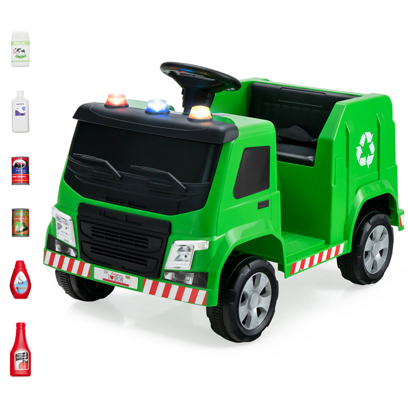 Kids Recycling Garbage Truck 12V Battery Powered Electric Ride-On Car Trash Truck with Remote Control & Recycling Accessories