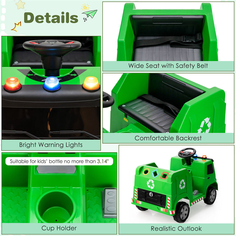 Kids Recycling Garbage Truck 12V Battery Powered Electric Ride-On Car Trash Truck with Remote Control & Recycling Accessories