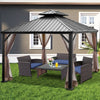 12' x 10' Double Vented Roof Hardtop Gazebo 2-Tier Outdoor Galvanized Steel Canopy