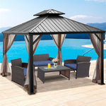 12' x 10' Double Vented Roof Hardtop Gazebo 2-Tier Outdoor Galvanized Steel Canopy