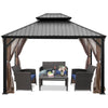 12' x 10' Double Vented Roof Hardtop Gazebo 2-Tier Outdoor Galvanized Steel Canopy