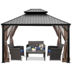 12' x 10' Double Vented Roof Hardtop Gazebo 2-Tier Outdoor Galvanized Steel Canopy