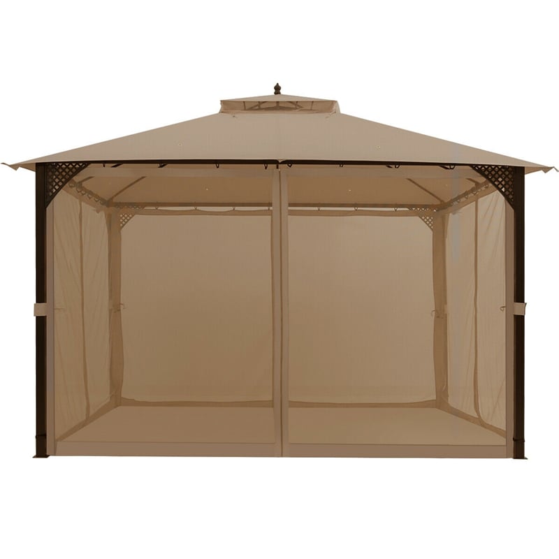 12' x 10' Heavy Duty Outdoor Gazebo Mosquito Netting Gazebo with Double Vented Roof & Netting Curtain