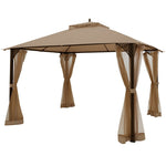 12' x 10' Heavy Duty Outdoor Gazebo Mosquito Netting Gazebo with Double Vented Roof & Netting Curtain