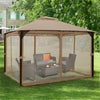 12' x 10' Heavy Duty Outdoor Gazebo Mosquito Netting Gazebo with Double Vented Roof & Netting Curtain