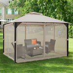 12' x 10' Heavy Duty Outdoor Gazebo Mosquito Netting Gazebo with Double Vented Roof & Netting Curtain