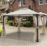 12' x 10' Heavy Duty Outdoor Gazebo Mosquito Netting Gazebo with Double Vented Roof & Netting Curtain