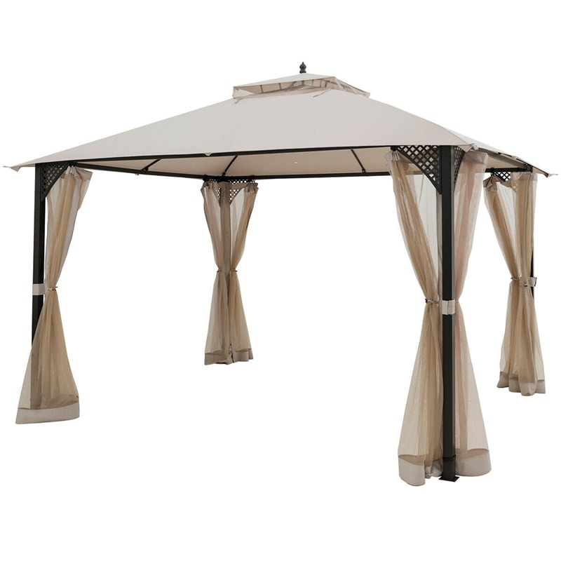 12' x 10' Heavy Duty Outdoor Gazebo Mosquito Netting Gazebo with Double Vented Roof & Netting Curtain