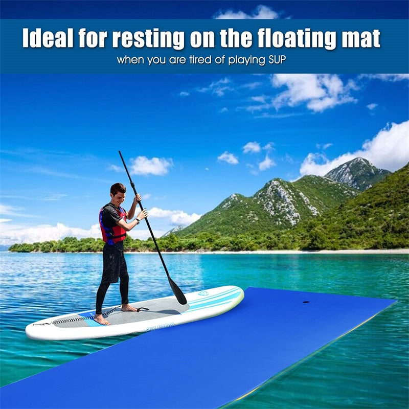 12' x 6' Floating Water Pad 3 Layer Tear-Resistant XPE Foam Water Mat Roll-Up Floating Island for Pool Lake with Mooring Device & Straps