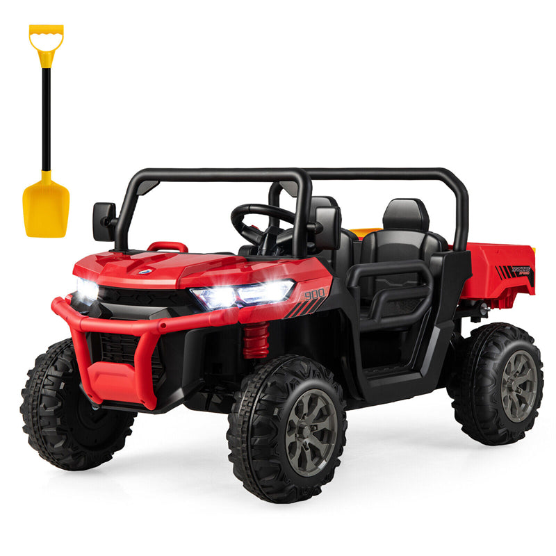 2-Seater Ride On Car 12V Battery Powered Kids Ride on Dump Truck Off-Road Kids UTV with Remote Control Electric Dump Bed & Shovel