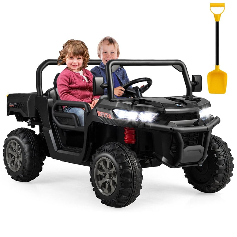 2-Seater Ride On Car 12V Battery Powered Kids Ride on Dump Truck Off-Road Kids UTV with Remote Control Electric Dump Bed & Shovel