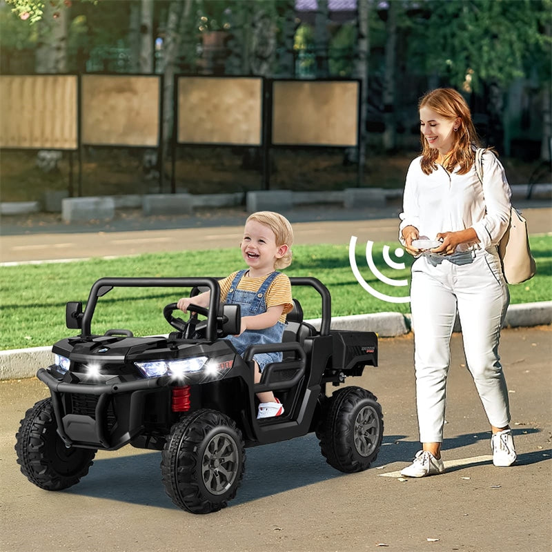 2-Seater Ride On Car 12V Battery Powered Kids Ride on Dump Truck Off-Road Kids UTV with Remote Control Electric Dump Bed & Shovel