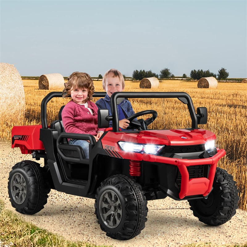 2-Seater Ride On Car 12V Battery Powered Kids Ride on Dump Truck Off-Road Kids UTV with Remote Control Electric Dump Bed & Shovel