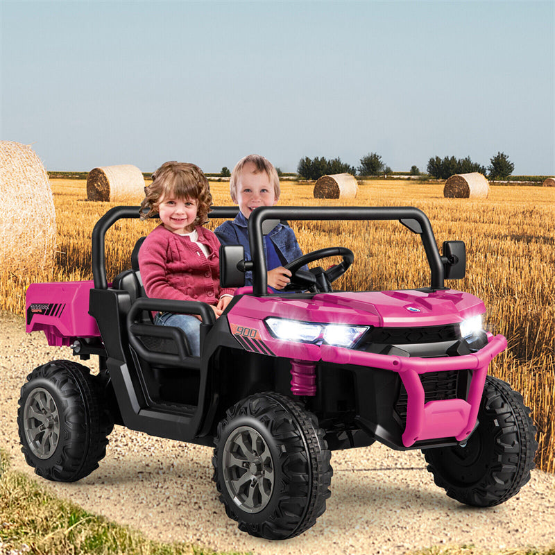 2-Seater Ride On Car 12V Battery Powered Kids Ride on Dump Truck Off-Road Kids UTV with Remote Control Electric Dump Bed & Shovel