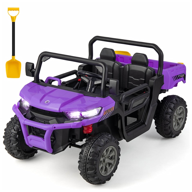 2-Seater Ride On Car 12V Battery Powered Kids Ride on Dump Truck Off-Road Kids UTV with Remote Control Electric Dump Bed & Shovel