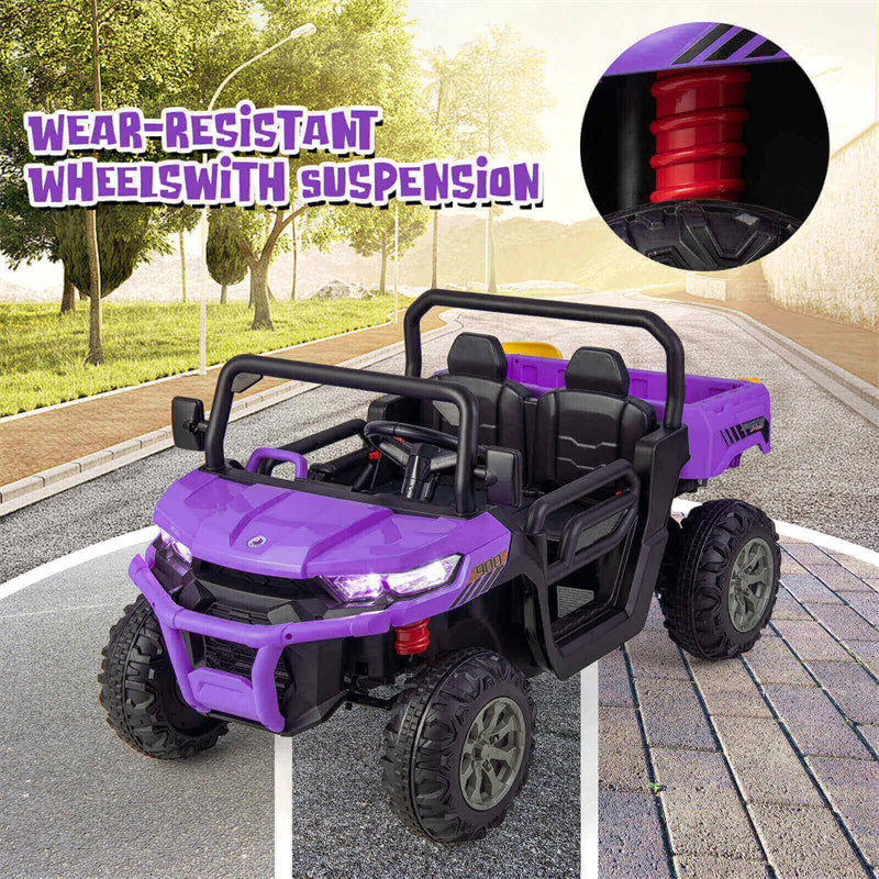 2-Seater Ride On Car 12V Battery Powered Kids Ride on Dump Truck Off-Road Kids UTV with Remote Control Electric Dump Bed & Shovel