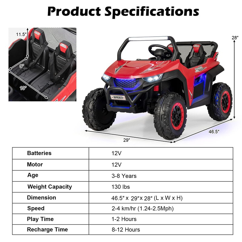 2-Seater Ride On UTV Car 12V Battery Powered Kids Electric Vehicle with Remote Control & Storage Bag