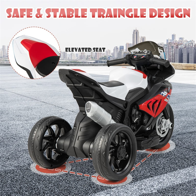 Kids Ride on Motorcycle 12V Battery Powered 3 Wheel Motorcycle Toy with Headlight Music