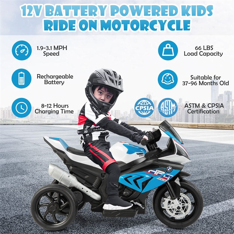 Kids Ride on Motorcycle 12V Battery Powered 3 Wheel Motorcycle Toy with Headlight Music