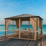 12 x 10ft Double-Top Outdoor Hardtop Gazebo with Galvanized Steel Top & Netting Curtains for Backyard