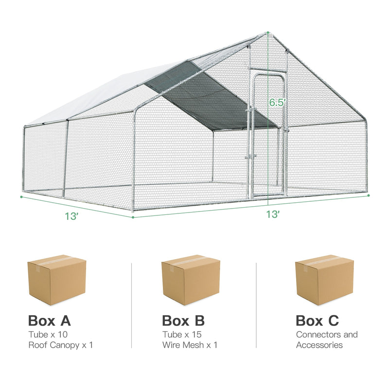 13' x 13‘ Large Metal Chicken Coop Run Walk-in Poultry Cage Hen Run House Shade Cage for Outdoor Backyard Farm