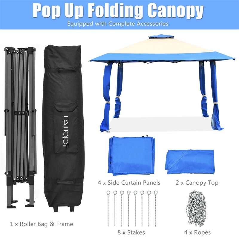 13' x 13' Folding Gazebo Canopy Pop Up Gazebo Tent Party Wedding Outdoor Shade Shelter with Portable Carrying Bag