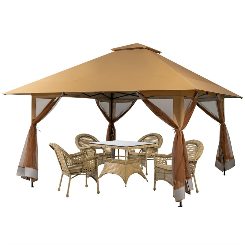 13 x 13FT Pop-Up Gazebo 2-Tier Outdoor Instant Canopy Gazebo with Mesh Sidewalls & Wheeled Bag